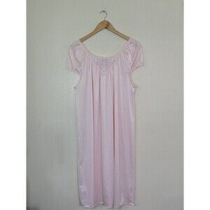 Lorraine Pink Nightgown Womens Size Medium Vintage 80's Silky Short Sleeve USA